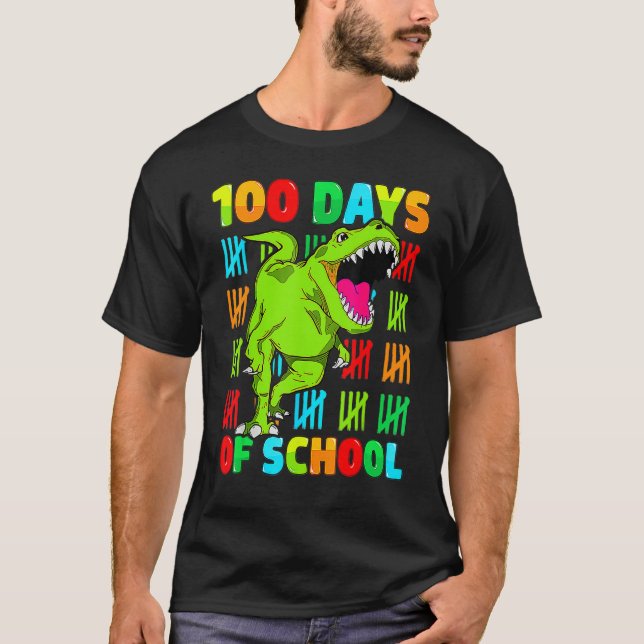 100 Days Of School 100th Day Dino T Rex Teacher Bo T-Shirt (Front)