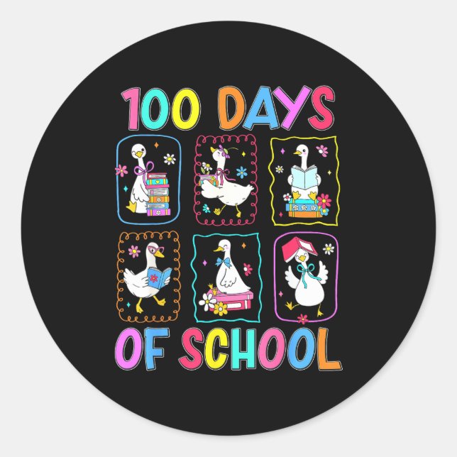 100 Days Of School 100th Day Funny Goose Boys Girl Classic Round Sticker (Front)