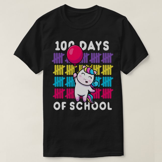 100 Days Of School 100th Day funny unicorn 2 T-Shirt (Design Front)