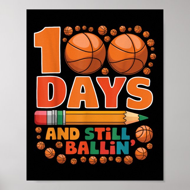 100 Days Of School 100th Day Of School Basketball Poster (Front)