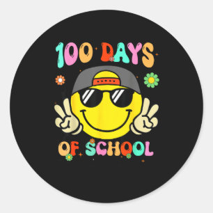 100 Days Of School 100th Day Smile Groovy Face Tea Classic Round Sticker