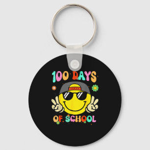 100 Days Of School 100th Day Smile Groovy Face Tea Keychain
