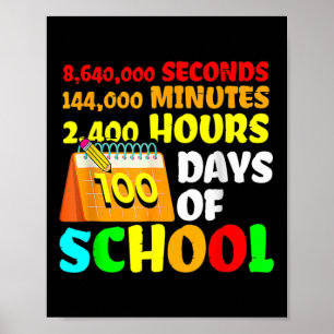 100 Days Of School 2400 Hours 144000 Minutes Poster