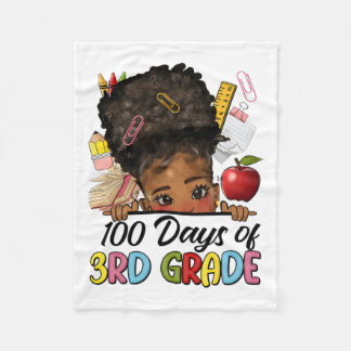 100 Days Of School 3rd Grade Afro Girl Messy Bun H Fleece Blanket