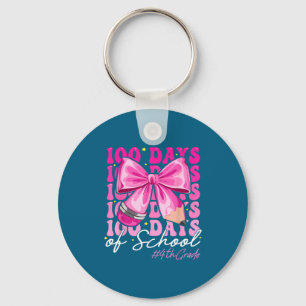 100 Days Of School 4th Grade Girls Coquette Bow  Keychain