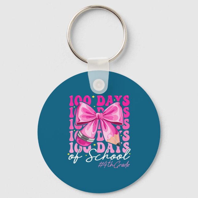 100 Days Of School 4th Grade Girls Coquette Bow  Keychain (Front)