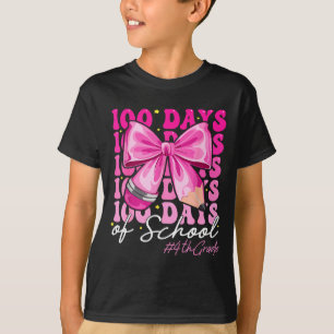 100 Days Of School 4th Grade Girls Coquette Bow T-Shirt