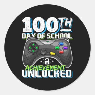 100 Days of School Achievement Unlocked Video Game Classic Round Sticker