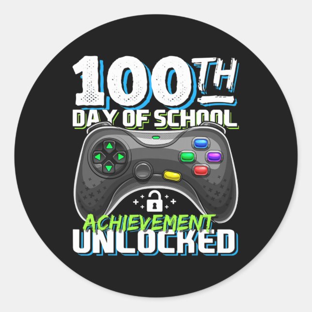 100 Days of School Achievement Unlocked Video Game Classic Round Sticker (Front)