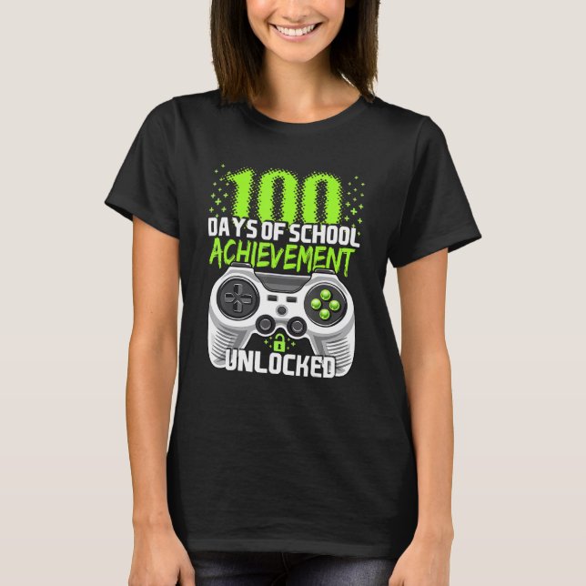 100 Days Of School Achievement Unlocked Video Game T-Shirt (Front)