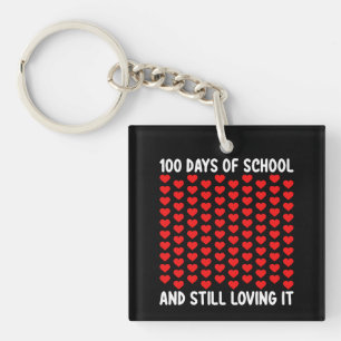 100 Days of School and Still Loving It Hearts Love Keychain
