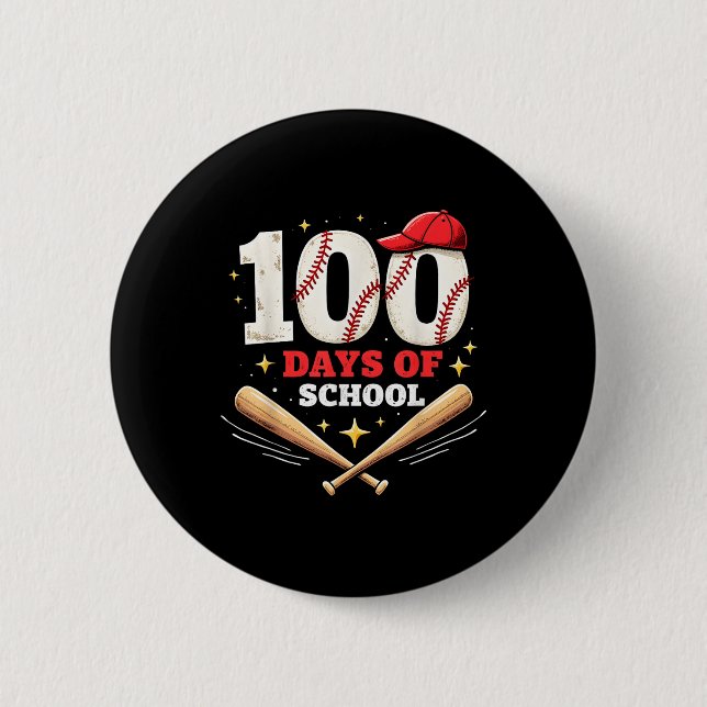 100 Days Of School Baseball 100th Day Of School 2 Inch Round Button (Front)