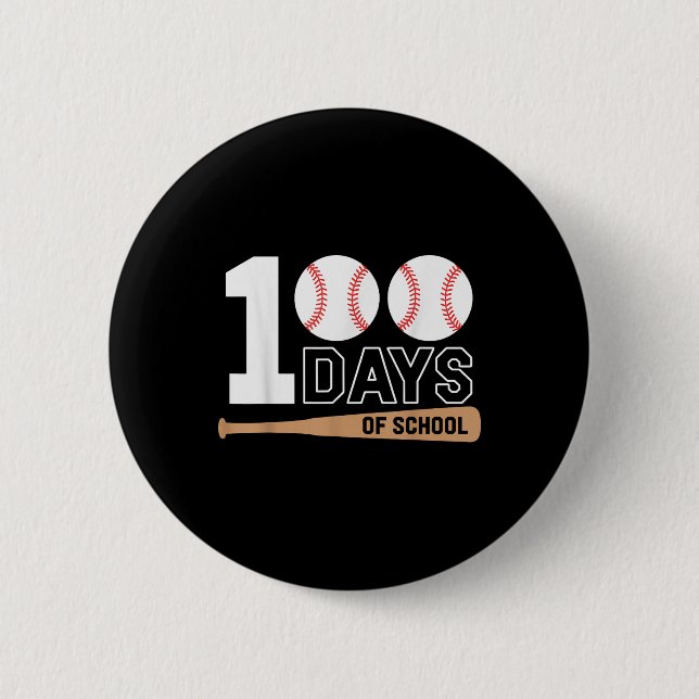 100 Days Of School Baseball 100th Day Of School 2 Inch Round Button (Front)