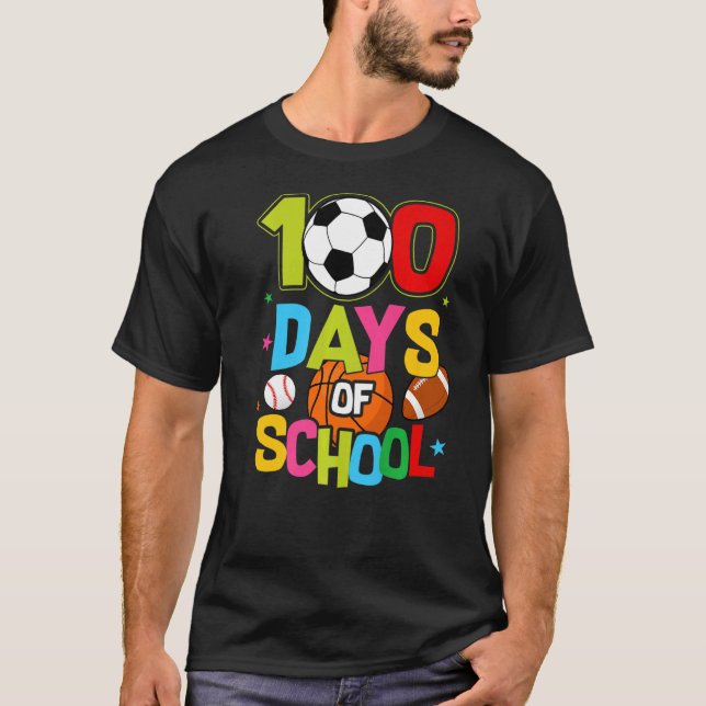100 Days Of School Baseball Basketball Soccer Foot T-Shirt (Front)