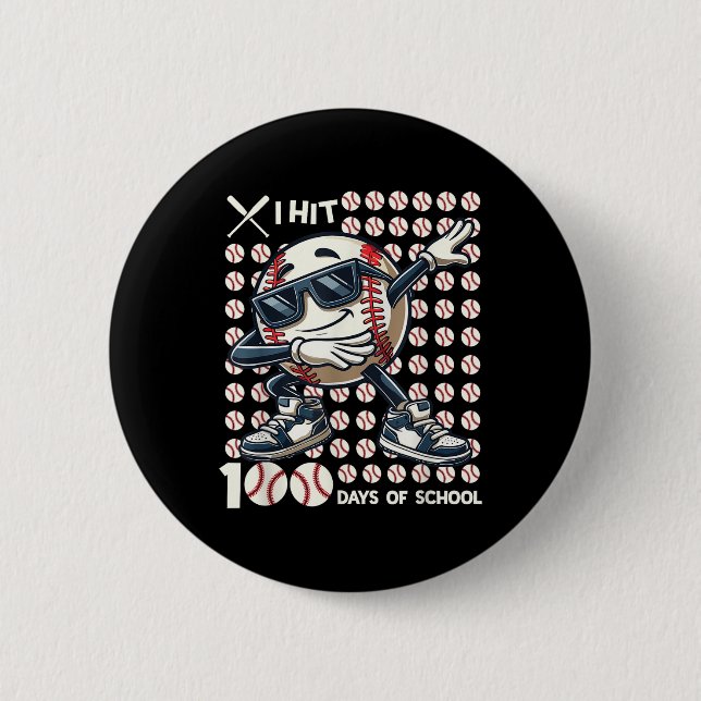 100 Days Of School Baseball Bat 100th Day Of 2 Inch Round Button (Front)