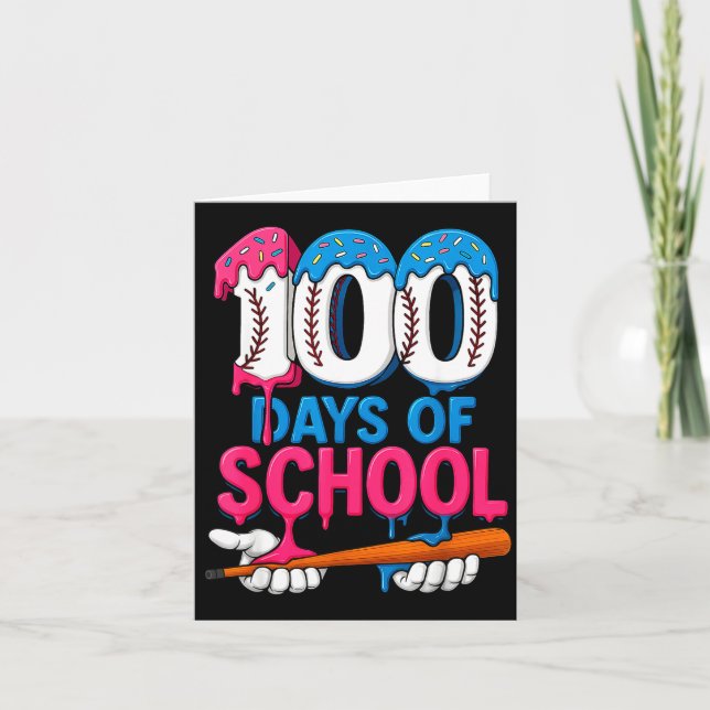 100 Days Of School Baseball Drip Bat 100th Day Of  Card (Front)