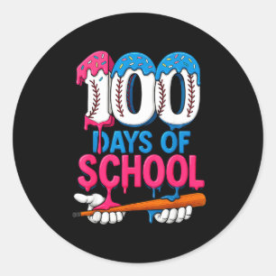100 Days Of School Baseball Drip Bat 100th Day Of  Classic Round Sticker