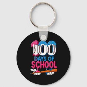 100 Days Of School Baseball Drip Bat 100th Day Of Keychain