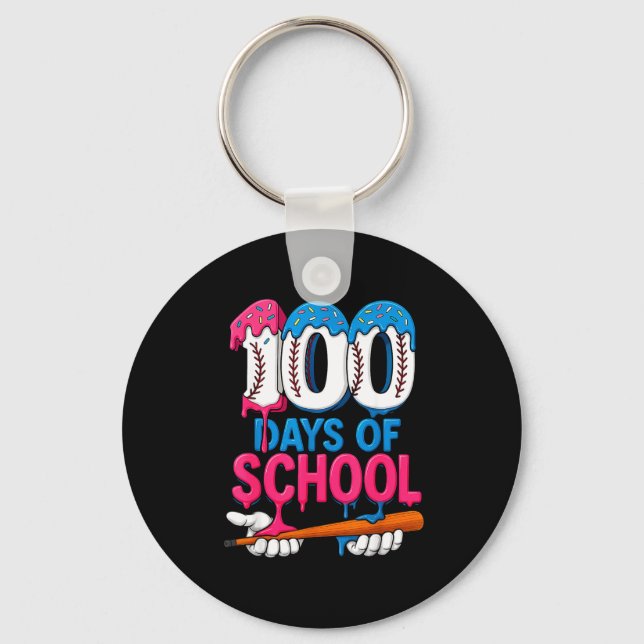 100 Days Of School Baseball Drip Bat 100th Day Of  Keychain (Front)