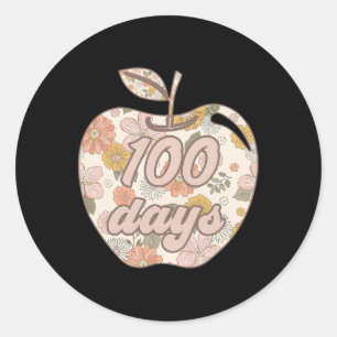 100 Days Of School Boho Apple Flower Teacher Kids Classic Round Sticker
