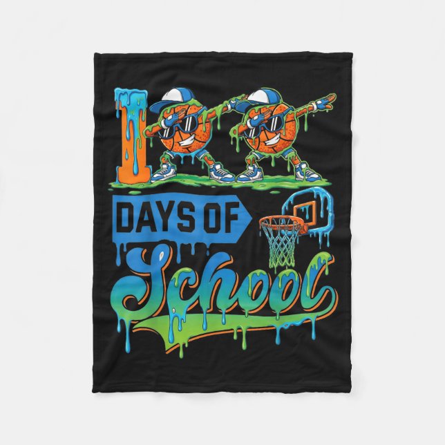 100 Days Of School Boys Basketball Drip 100th Day  Fleece Blanket (Front)