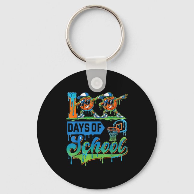 100 Days Of School Boys Basketball Drip 100th Day  Keychain (Front)