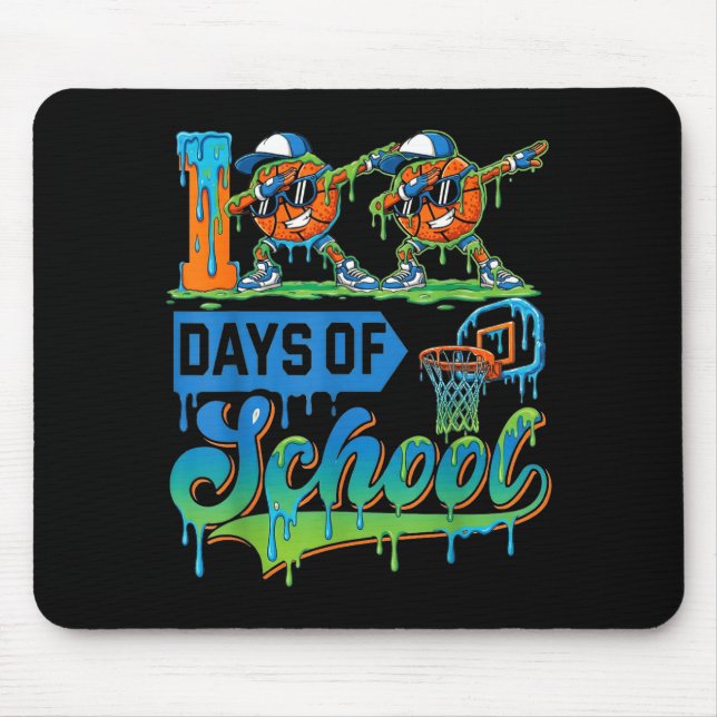 100 Days Of School Boys Basketball Drip 100th Day  Mouse Pad (Front)