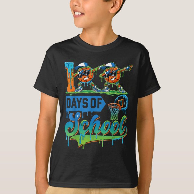100 Days Of School Boys Basketball Drip 100th Day  T-Shirt (Front)
