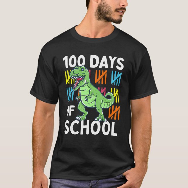 100 Days Of School Boys Dinosaur 100th Day Dino T-Shirt (Front)