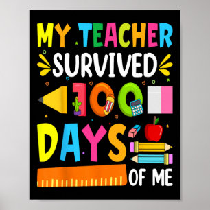 100 Days Of School Boys Girls Kids Teacher Gift Fu Poster