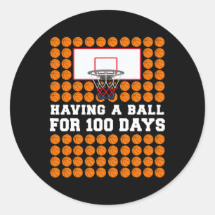 100 Days Of School Bysketll 100th Day Gift For Boy Classic Round Sticker