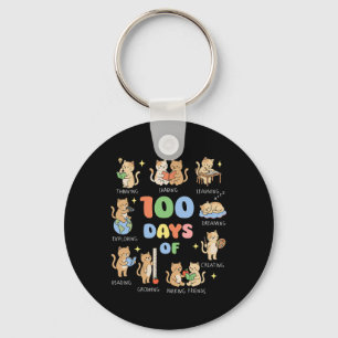 100 Days Of School Cat For Teacher 100th Day Of Sc Keychain