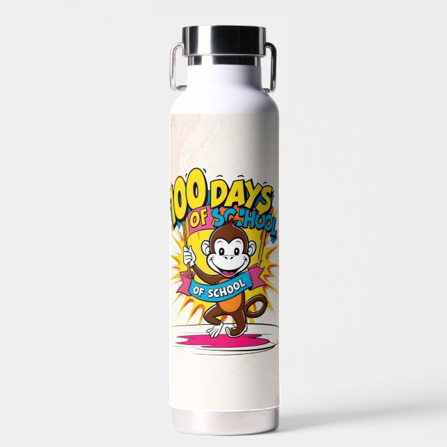 100 Days of School Celebration Fun Monkey Design   Water Bottle (Front)