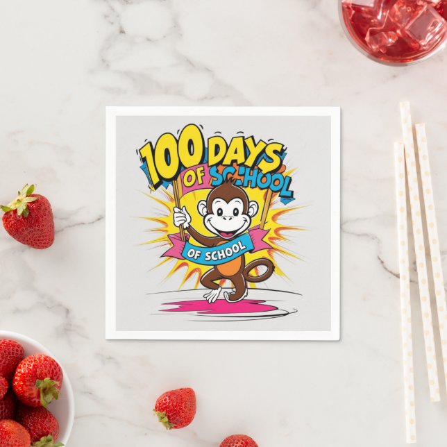 100 Days of School Celebration Monkey Fun Graphic Napkin (Insitu)