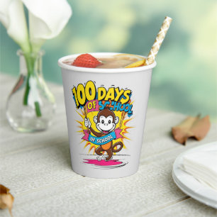 100 Days of School Celebration Monkey Fun Graphic Paper Cups