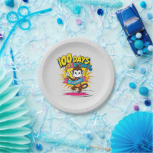 100 Days of School Celebration Monkey Fun Graphic Paper Plate