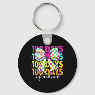 100 Days Of School Chequered Bow Teacher 100th Day Keychain