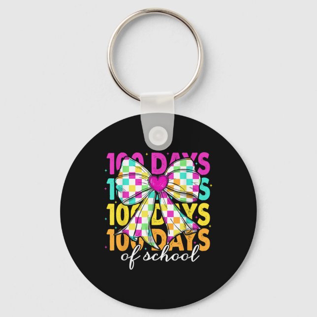 100 Days Of School Chequered Bow Teacher 100th Day Keychain (Front)