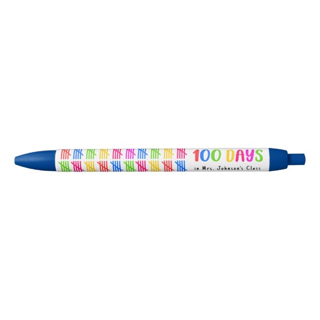 100 Days of School Colourful Tally Mark Black Ink Pen (Front)