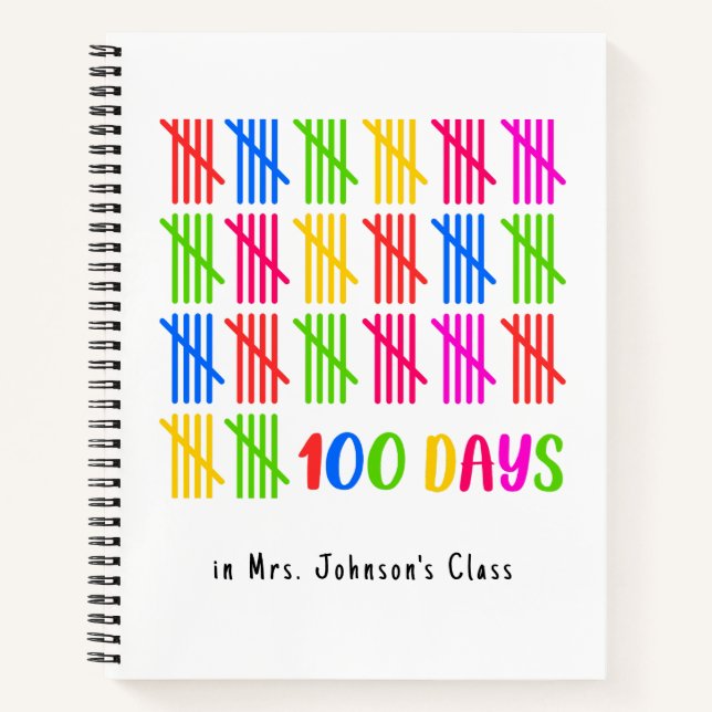 100 Days of School Colourful Tally Mark Notebook (Front)
