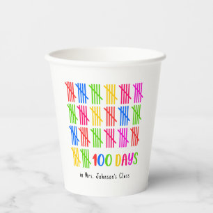 100 Days of School Colourful Tally Mark Paper Cups