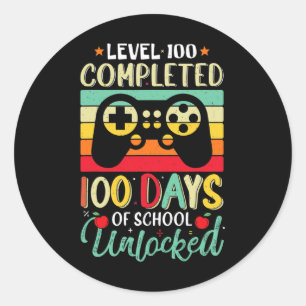 100 Days Of School Complete Gamer Boy Level Unlock Classic Round Sticker