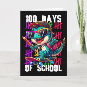 100 Days Of School Cool Dinosaur Skateboarding  Card