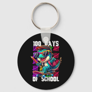 100 Days Of School Cool Dinosaur Skateboarding  Keychain