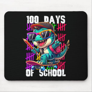 100 Days Of School Cool Dinosaur Skateboarding  Mouse Pad