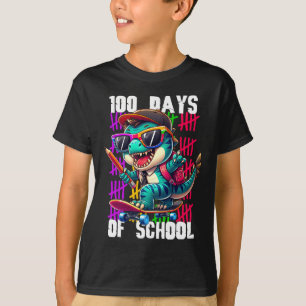100 Days Of School Cool Dinosaur Skateboarding  T-Shirt