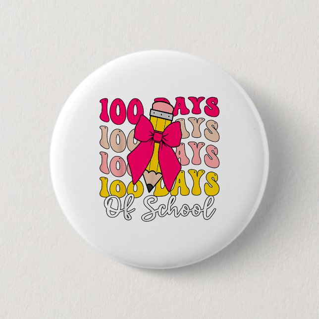 100 Days Of School Coquette Bow 100th Day Of 2 Inch Round Button (Front)