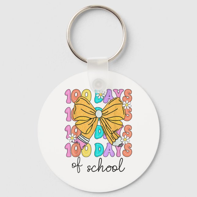 100 Days Of School Coquette Bow 100th Day School Keychain (Front)