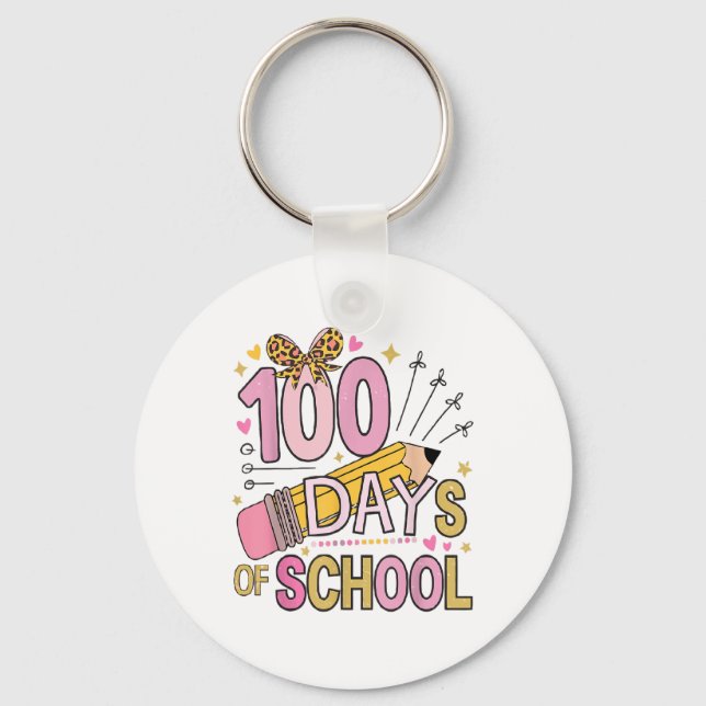 100 Days Of School Coquette Bow 100th Day School Keychain (Front)