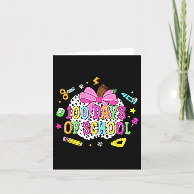 100 Days Of School Coquette Bow Apple 100th Day Of Card (Front)